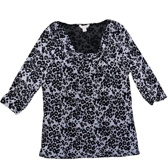 Laura Ashley Gray Leopard Print Cowl Neck 3/4 Sleeve Blouse Size 1X Animal - Picture 5 of 6